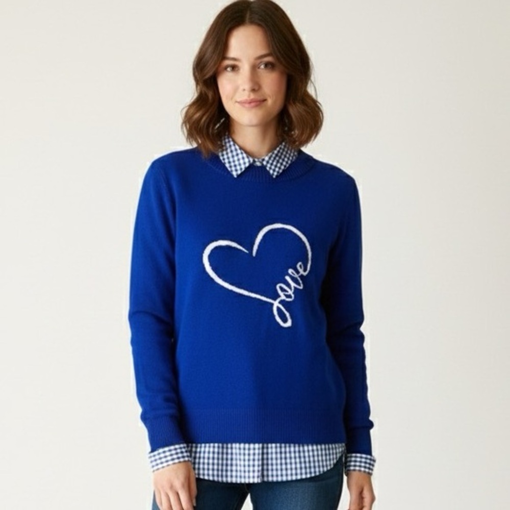 Antthony Royal Blue Love Heart Cupid Sweater Rayon Knit Valentine Graphic Large